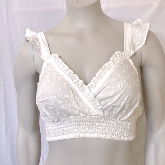 GB Girls White Ruffle Crop Top Size Small Straps with Ruffles Elastic Hem NWT - Picture 1 of 5